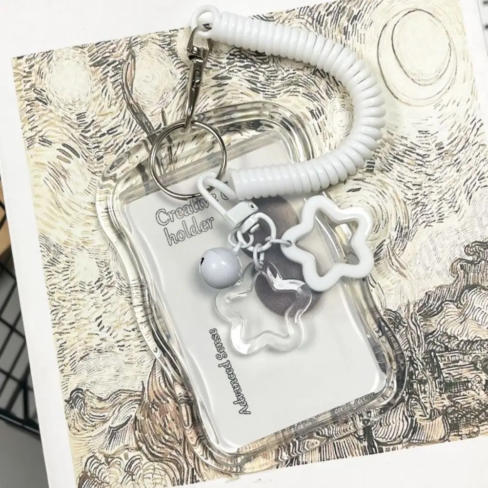 Portafoto Kpop in morbido silicone con portachiavi a stella, copertura scorrevole, custodia protettiva per carte d'identità, corda a molla