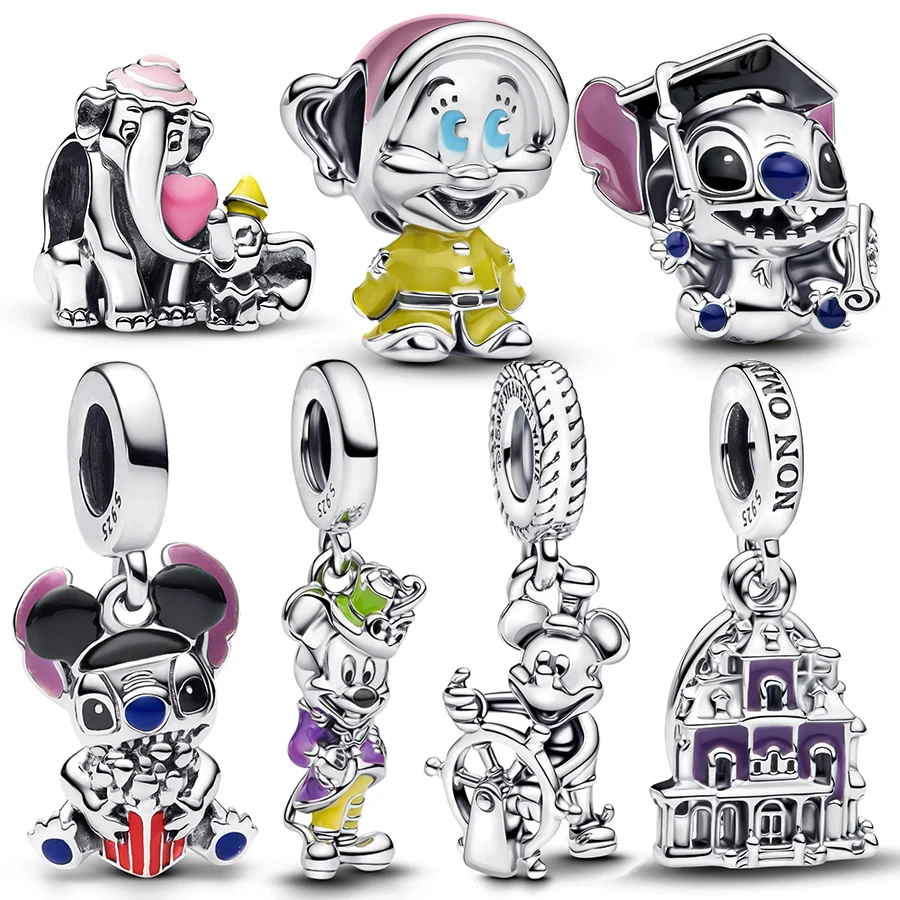 NEW Dumbo Stitch Mickey Castle Dangle Charm Bracelets Pendant Jewelry