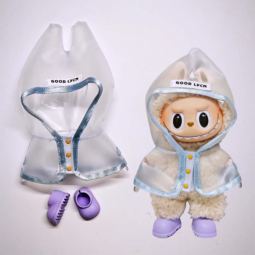

For 17cm Labubu Doll Summer Raincoat and Rain Shoes Clothing Set for Cute Doll Clothing Accessories