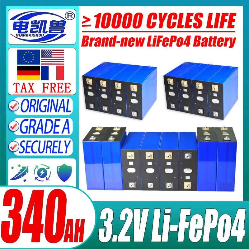 

DIANKAISHOU 3.2V 340AH LiFePo4 High-capacity Battery DIY 12V 24V 48V Camping car Golf cart Rechargeable Battery EU/US Tax Free