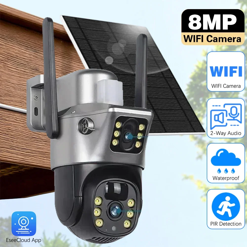 

5G&2.4GHZ 4K 8MP WiFi Solar Camera Dual Lens Dual Screen CCTV CamarasTwo-Way Audio Surveillance Battery PTZ Cameras EseeCloud