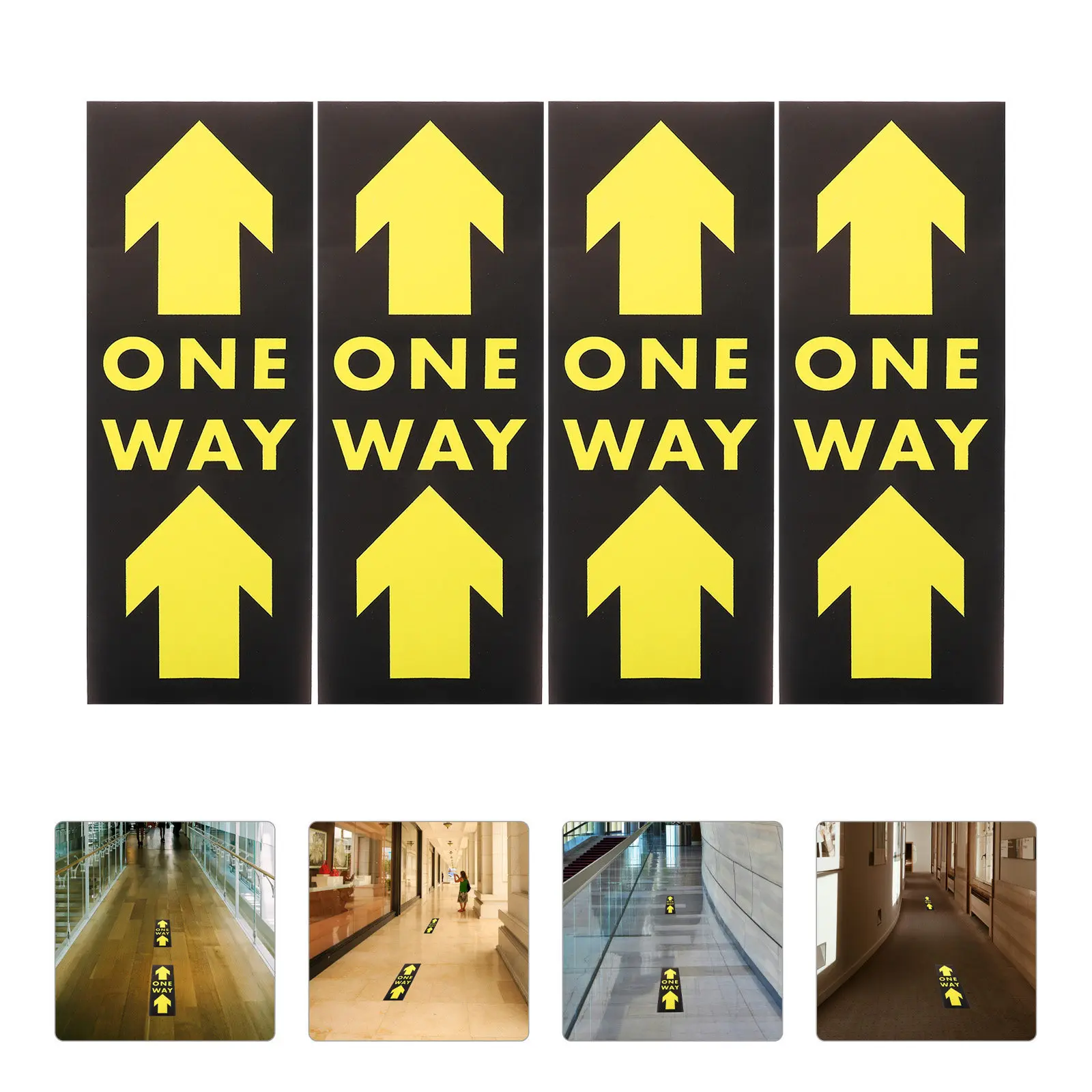 

4Pcs One Way Floor Decals PVC Adhesive Safety Distance Sticker for Pharmacies Groceries Banks Factories Public Places Social