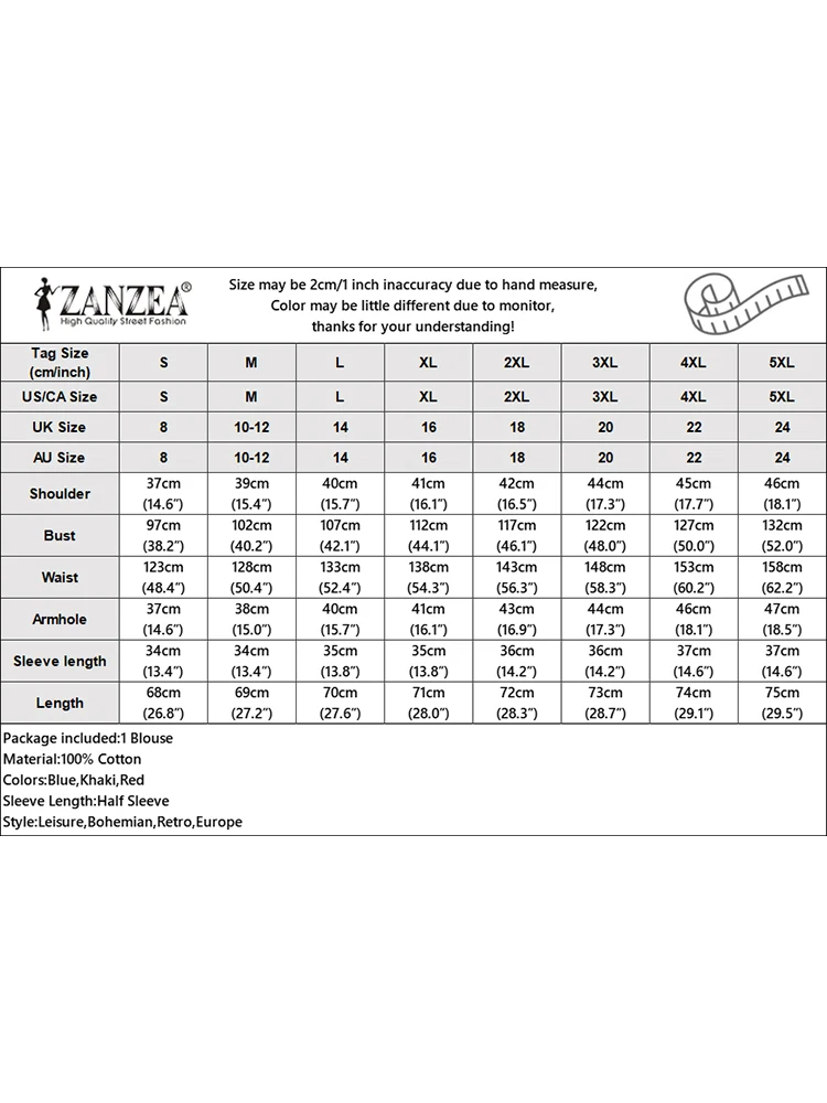 ZANZEA Summer Vintage Embroidery Tops Women Blouse Fashion Holiday Tunic Tops Casual Square Neck Half Sleeve Cotton Blusas Mujer