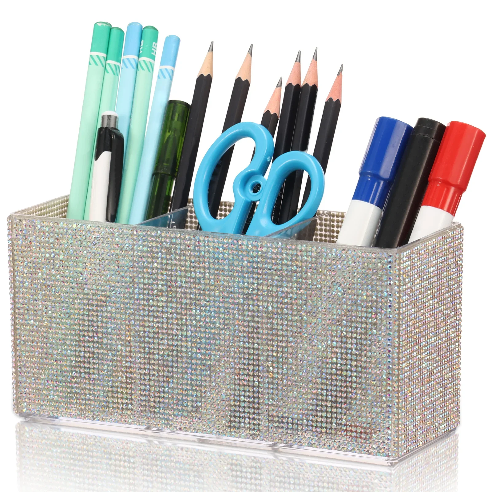 3 Grids Acrylic Glitter Pen Holder Makeup Brush Holder Countertop Desk Tidy Pen Box For Cosmetics Jewelry Stationery Organizer