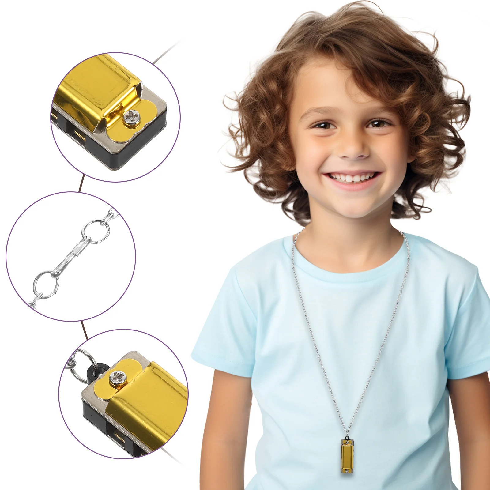 

3Pcs Mini Harmonica Necklace for Kids 4 Hole 8 Tone Portable Pendant Beginner Musical Instrument Music Party Favor