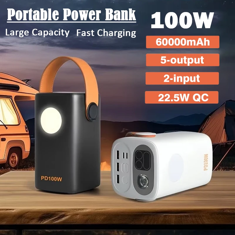 

Large Capacity 60000mAh Power Bank for Laptop PD100W Fast Charger Portable External Spare Battery for Outdoor Camping IPhone 16