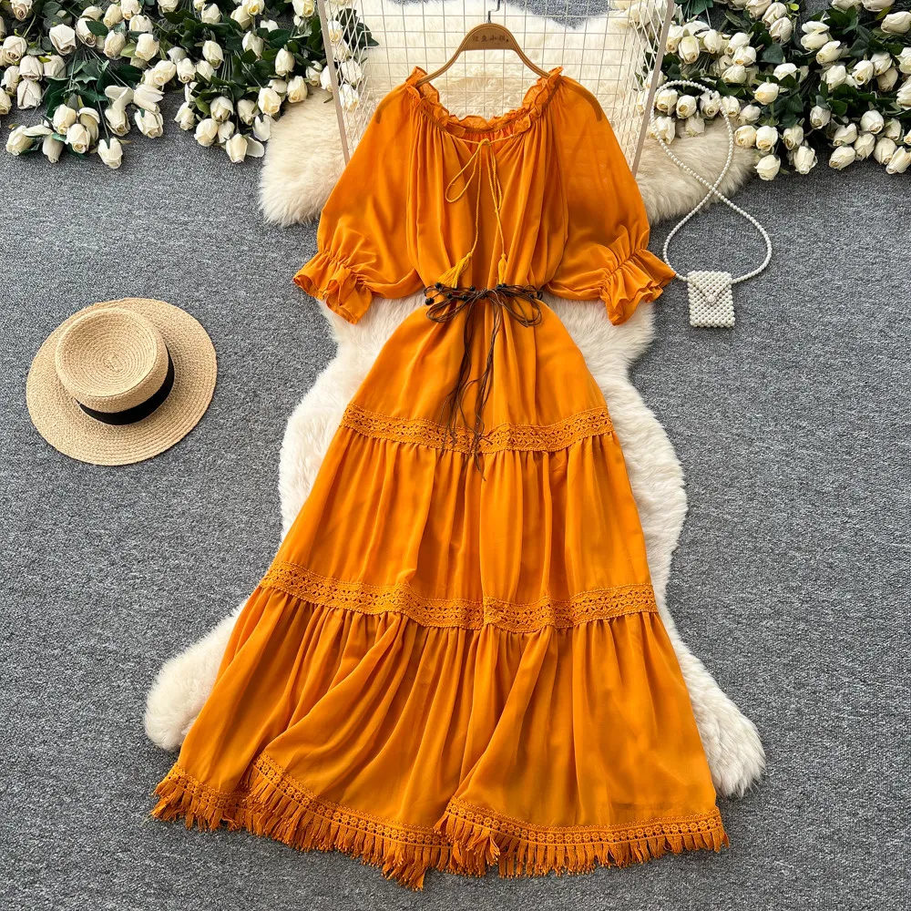 

Long Dress Women Cake Dresses A Line Vestidos Y2k Streetwear Round Neck Short Sleeve Elegant Party Night Work Tight Waist Spring