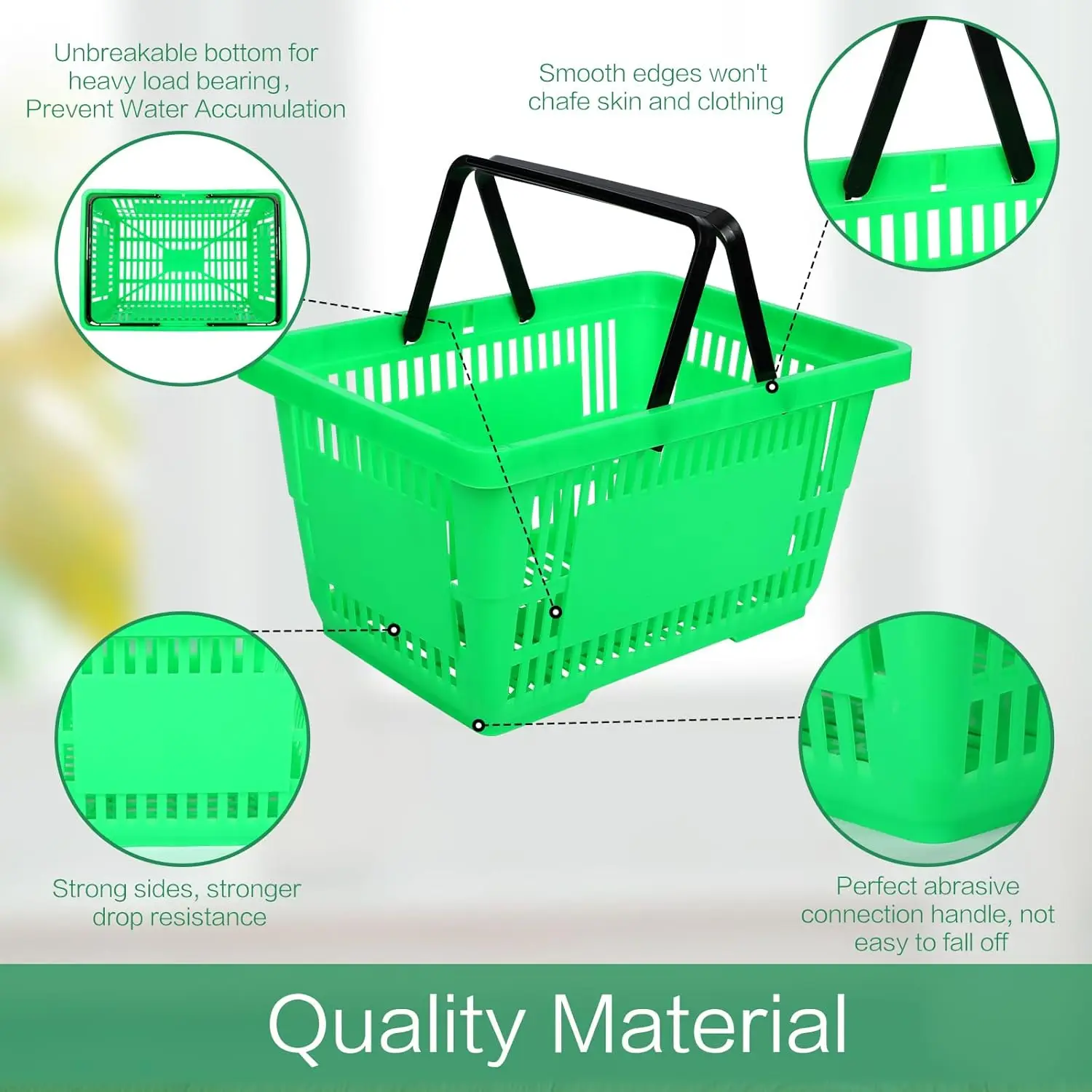 Plastic Shopping Baskets with Handles 16.9 * 11.8 * 9.1 Inches Store Baskets Retail Baskets with Handles for Market Grocery Supp