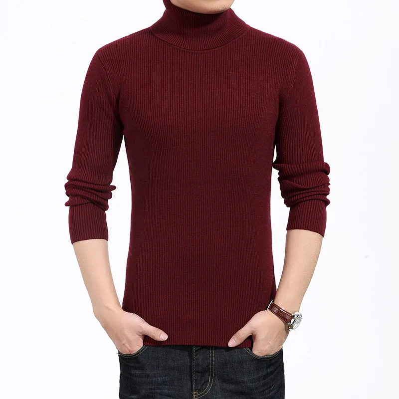 

2024 Autumn Winter New Men's Turtleneck Sweaters Thick Warm High Neck Sweater Solid Color Slims Pullover Men Knitwear A38