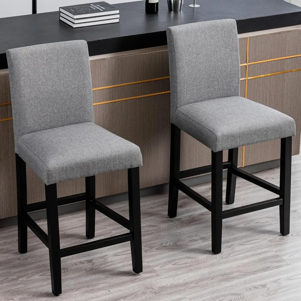 Counter Height Bar Stool, Classic Upholstered 24 Inches Counter Height Stools Set of 4 Barstools with Solid Wood Legs