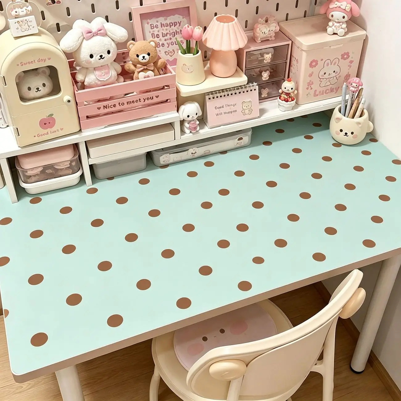 Korean Ins Minimalist Cute Polka Dot PU Leather Mouse Pad Creative Cream Aesthetic Washable Office Desk Mat For Girls Study Work