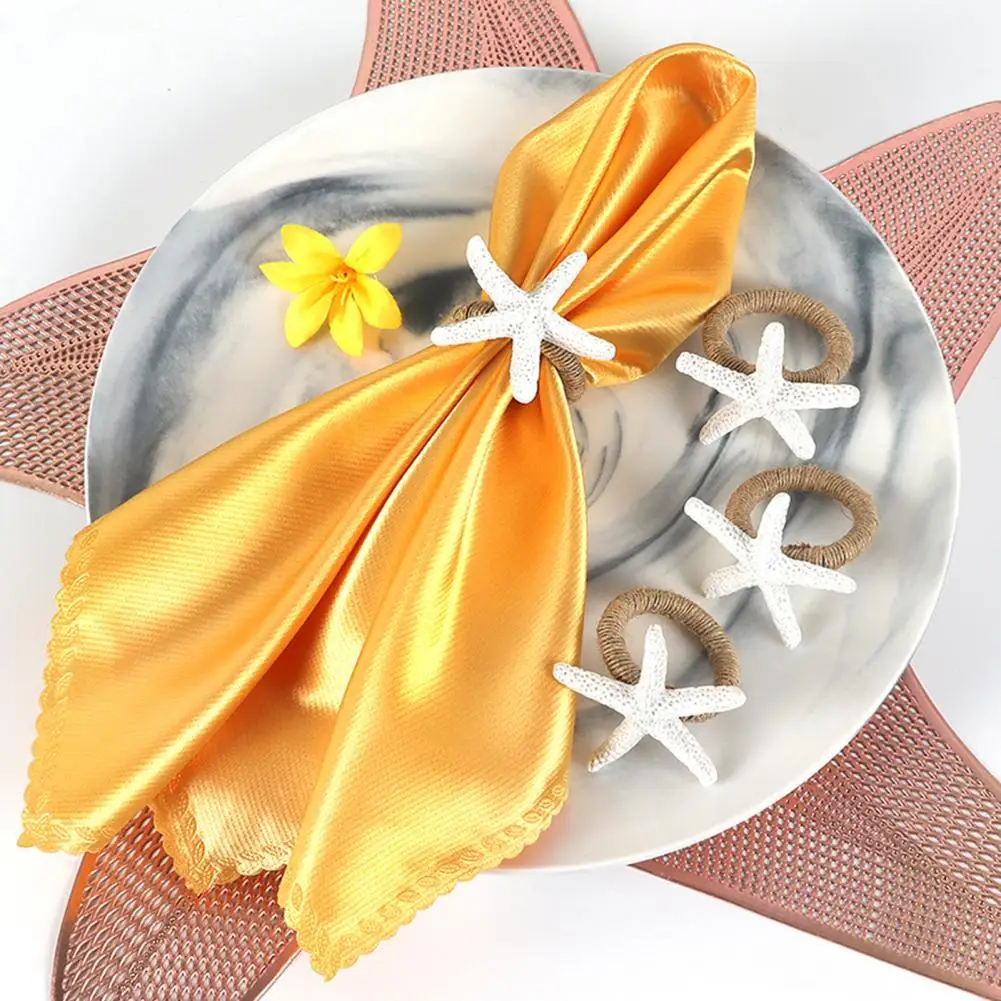 Twine Napkin Ring Starfish Napkin Rings for Ocean Theme Weddings Dinners Banquets Set of 6 Reusable Nautical Party Decoration