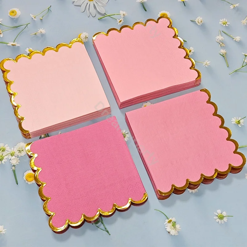 20pcs Disposable Napkins Solid Color Lace Hot Stamping Square Handkerchief Holiday Party Birthday Wedding Handkerchief Tissue