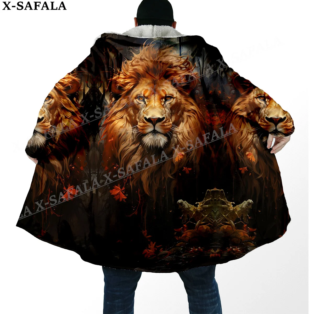 

The King Lion 3D Print Thick Warm Hooded Cloak Men Overcoat Coat Windproof Fleece Cape Robe Hooded Blanket-8