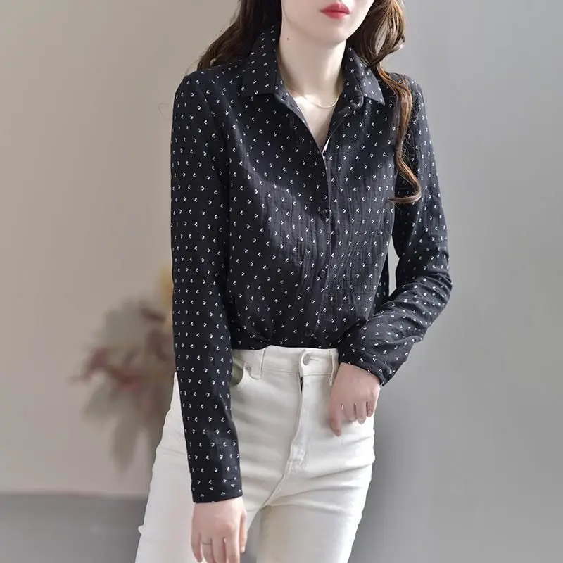 Fashion Printed Lapel Button Korean Shirt Women\'s Clothing 2023 Spring New Loose Casual Tops All-match Office Lady Blouse