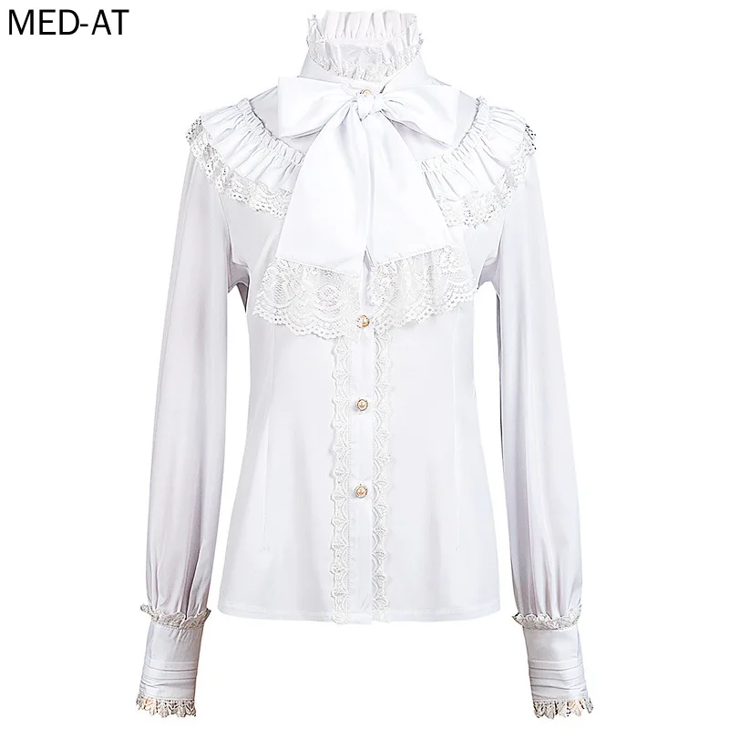 Camicetta vittoriana medievale camicia Lolita gotica da donna rinascimentale Vintage manica lunga Lotus Ruffle Pirate Tops