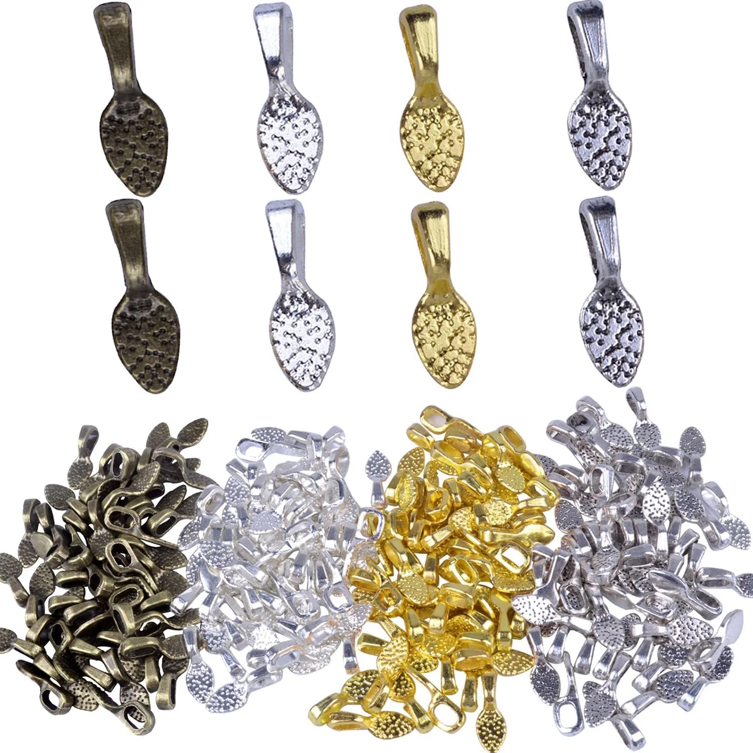 

200PCS Spoon Glue on Bails for Earrings Pendants Charms Jewelry Making Crafting Mixed 4 Colors