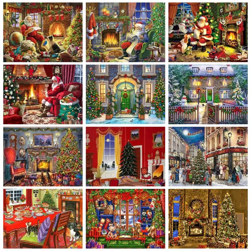 RUOPOTY Modern Painting By Numbers Christmas Roomside Scene Picture Drawing For Adults Coloring By Numbers On Canvas Paint Kit