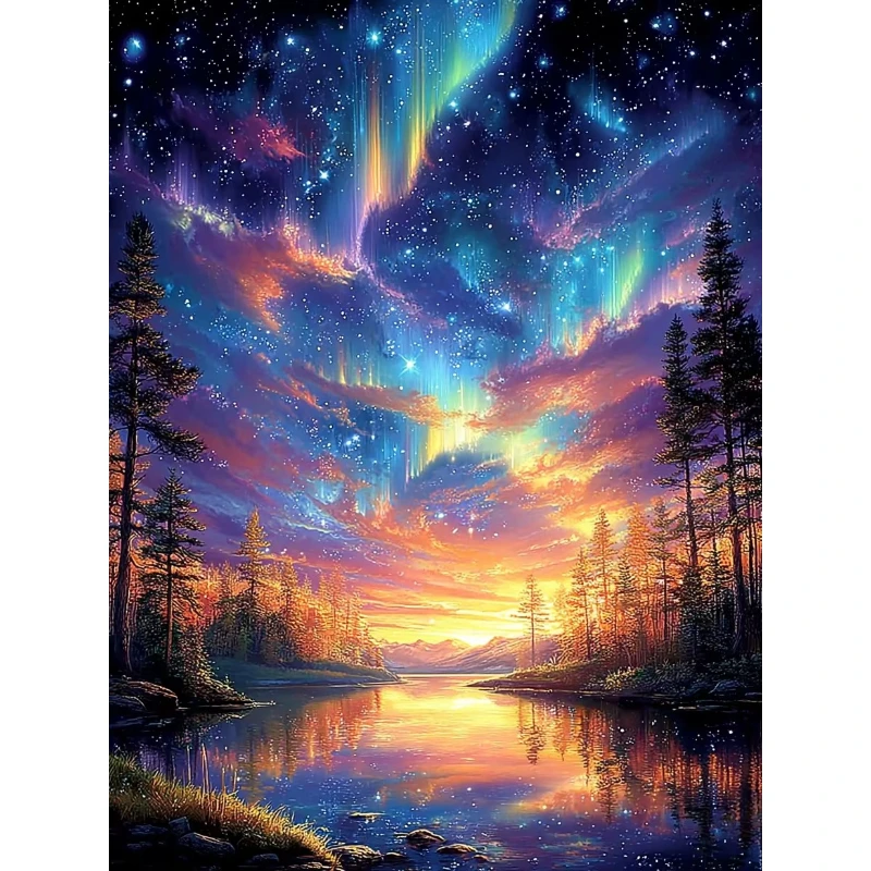 

500/1000/1200/2000PCS Jigsaw Puzzle Colorful Aurora Borealis Over River And Forest For Adults Perfect Gift For Nature Lovers