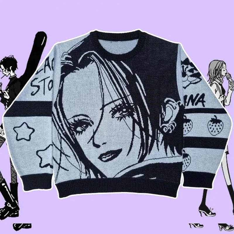New Trendy Autumn/Winter Cartoon Crewneck Sweater Knit Long Sleeve Loose Hip-Hop Unisex Top