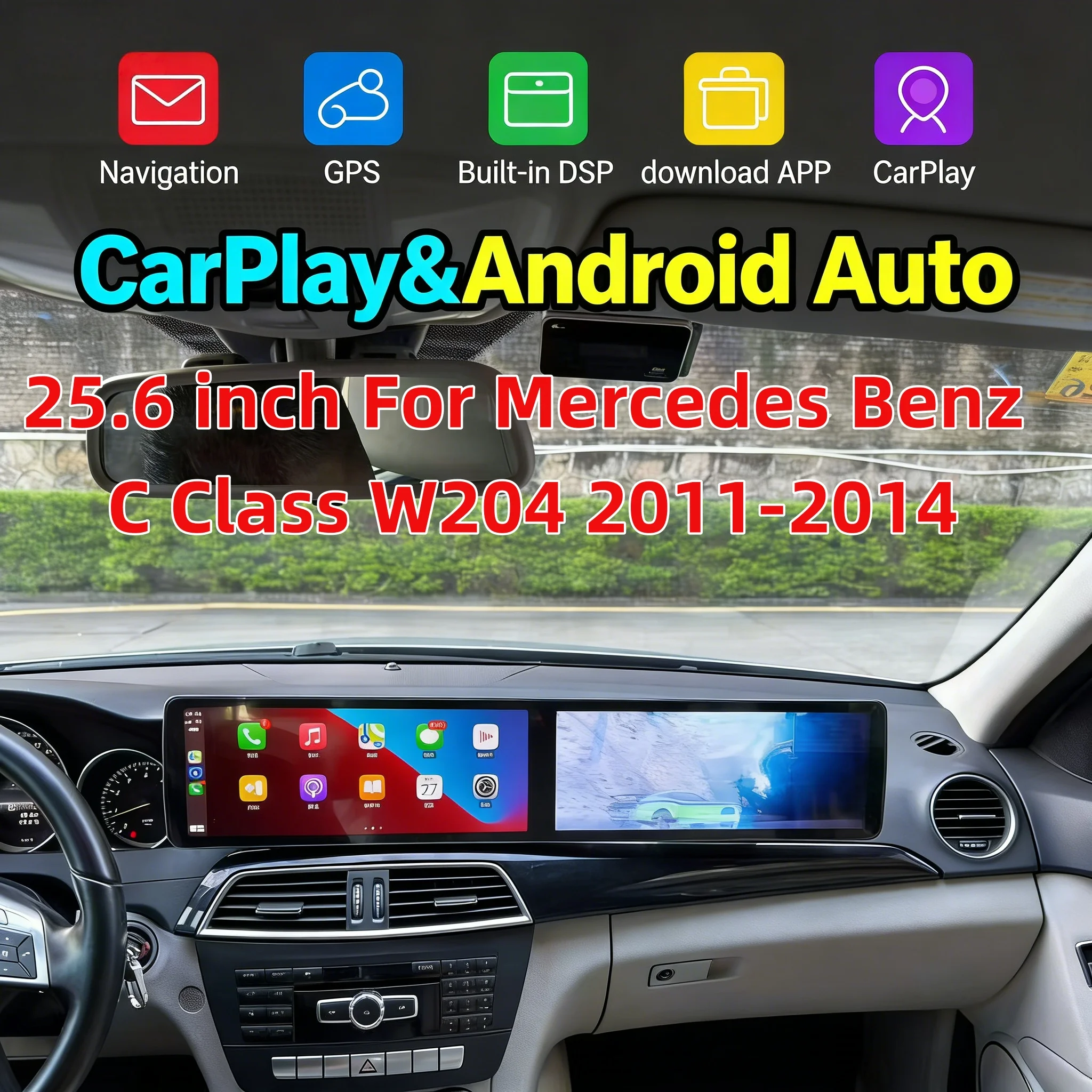 Dual Screen Wireless CarPlay Android For Mercedes Benz C Class W204 2011 2012 2013 2014 Multimedia Player Navigation LHD RHD
