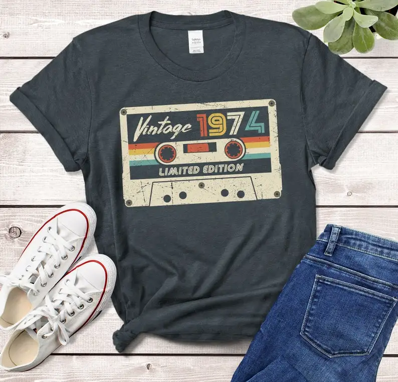 T-shirt cassette vintage 1974 fabriqué en 1974, cadeau pour papa spinal, idée de 48e anniversaire, chemise classique en coton, y2k