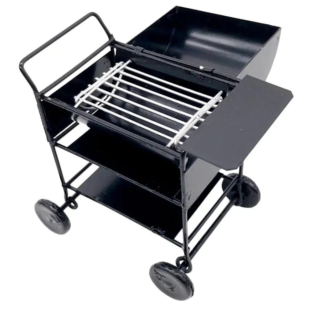 มินิบาร์บีคิวแร็คของเล่นบ้านตุ๊กตาบ้านย่างเครื่องครัวขนาดเล็กเฟอร์นิเจอร์จำลองเครื่องทำบาร์บีคิวสีดำขนาดเล็กสมจริง