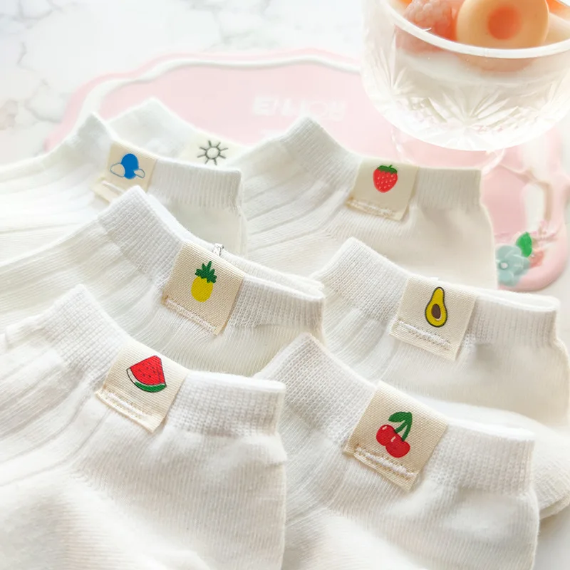 Calcetines de mujer blancos 100 algodón fruta tobillo bajo femenino Invisible Kawaii Sox Invisible corto mujer sudor verano chica calcetines de mujer