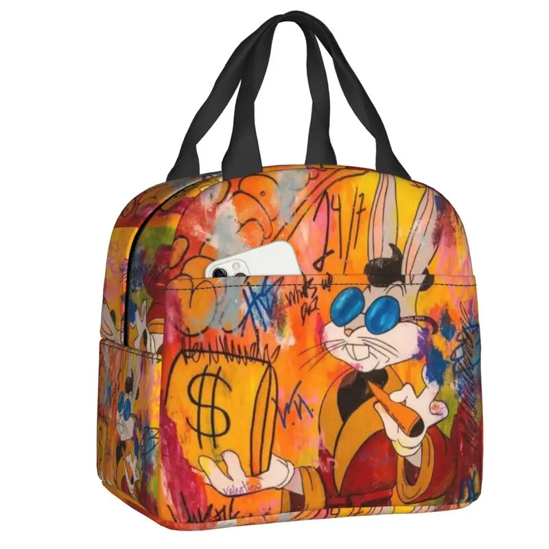 

Изолированные сумки для обеда на заказ B-Bugs B-Bunny для женщин, многоразовый термохолодильник с кроликом в стиле аниме, ланч-бокс для еды, детский школьный коврик