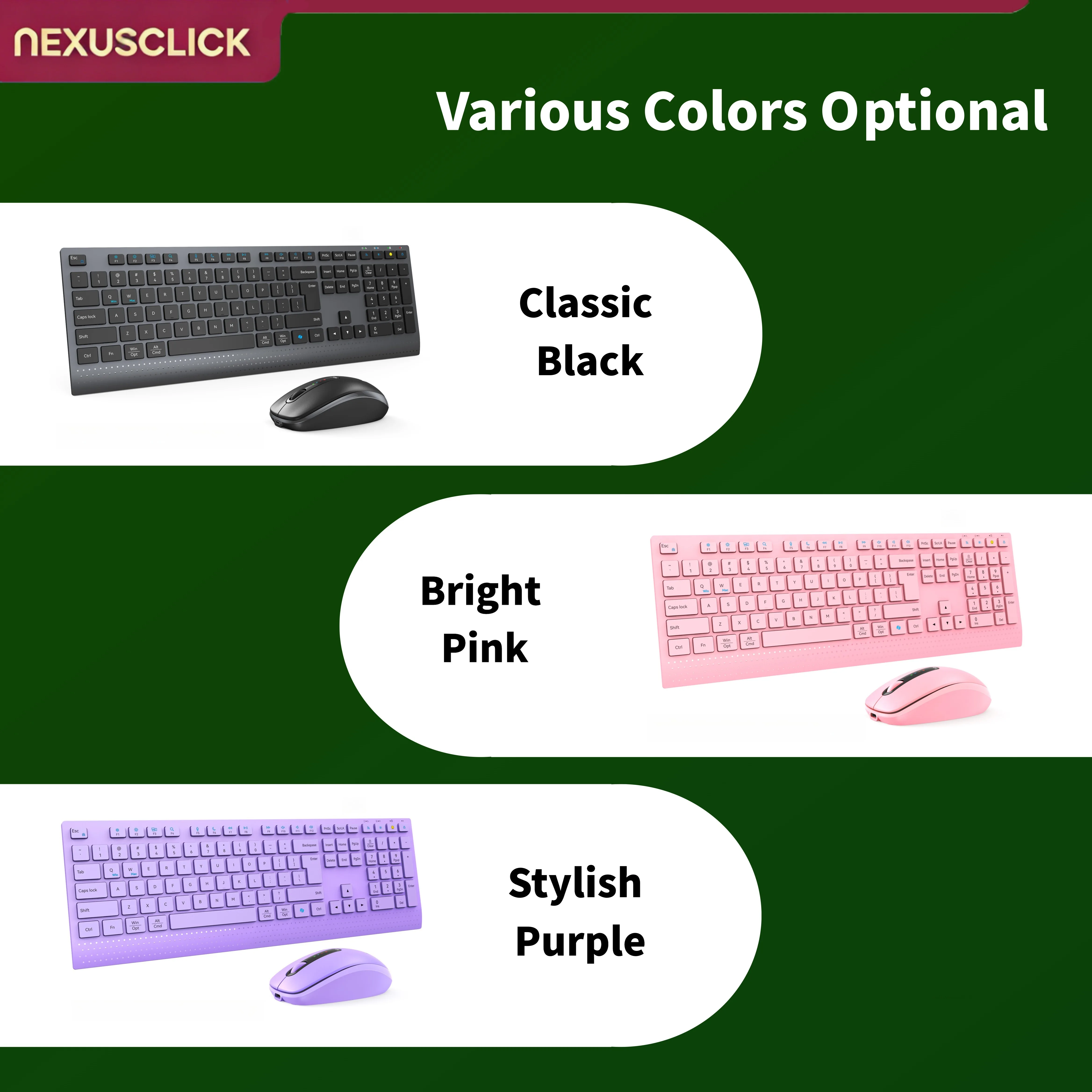 NexusClick Dual Mode Wireless Keyboard Mouse Combo,Silent Ergonomic Keyboard with Adjustable DPI Mouse for PC Laptop Mac Office