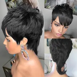 Mullet Wig For Black Women, Natural Black Synthetic Pixie Cut, Adjustable Size, 70s 80s 90s Theme Party Wig