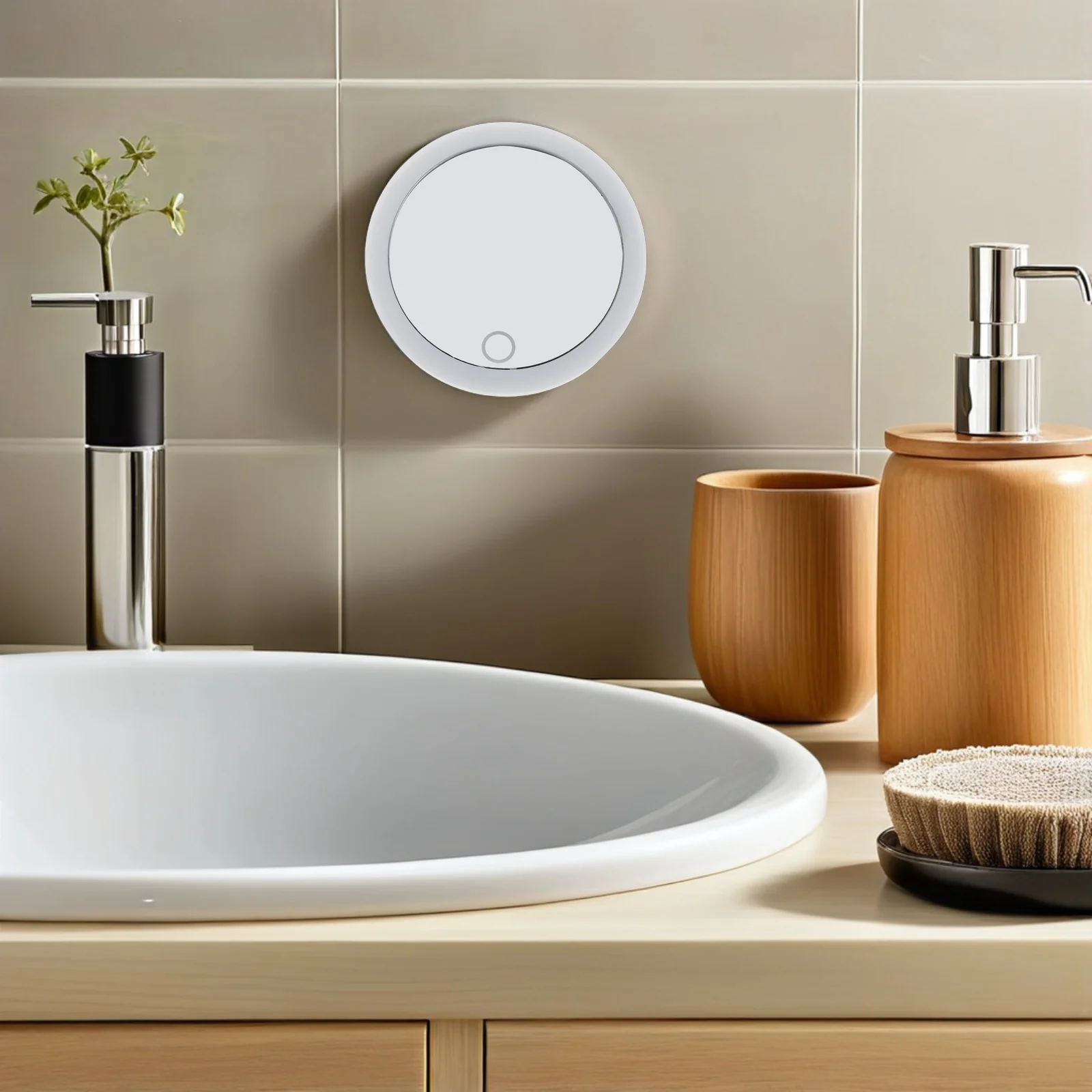 Rechargeable LED Makeup Mirror 10x Magnifying Triple Suction Cups Portable Lighted Travel Vanity Compact Mirror