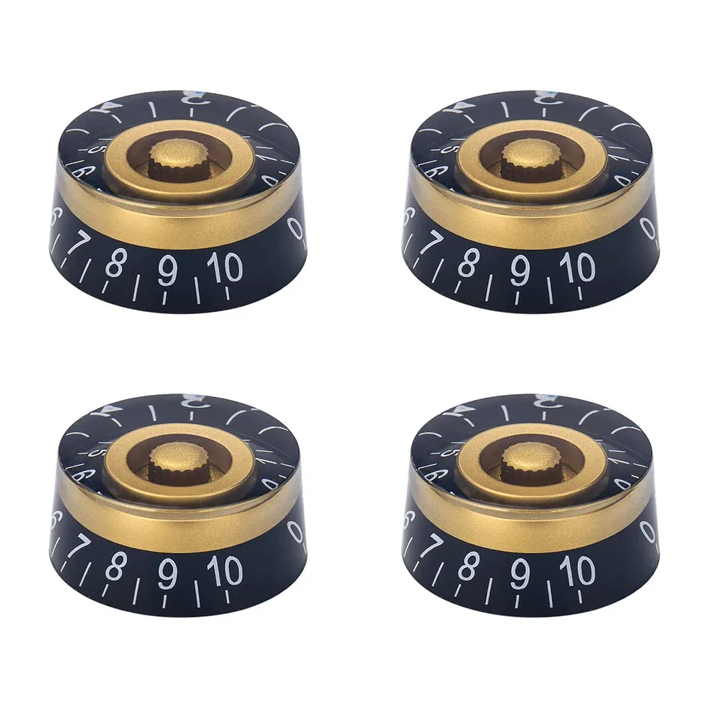 4Pcs Electric Guitar Knobs Black Gold Speed Volume Tone Speed Control Knobs for Les Paul Strat Style Guitar Bass Parts Replaceme