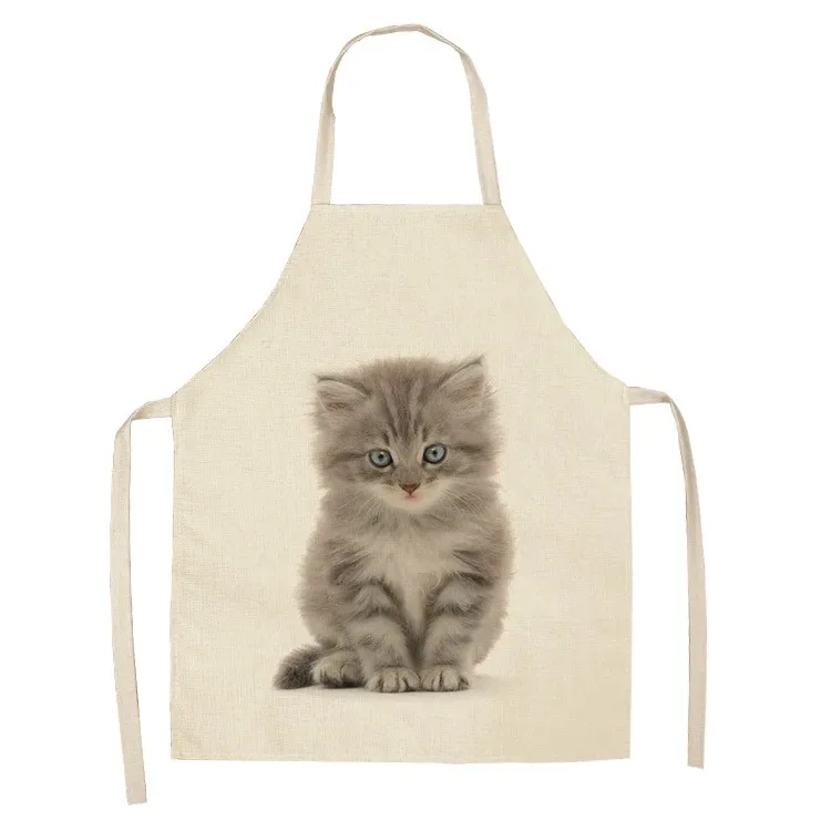 Cute cat home printed kitchen oil-proof apron women\'s apron linen cotton home cleaning bib