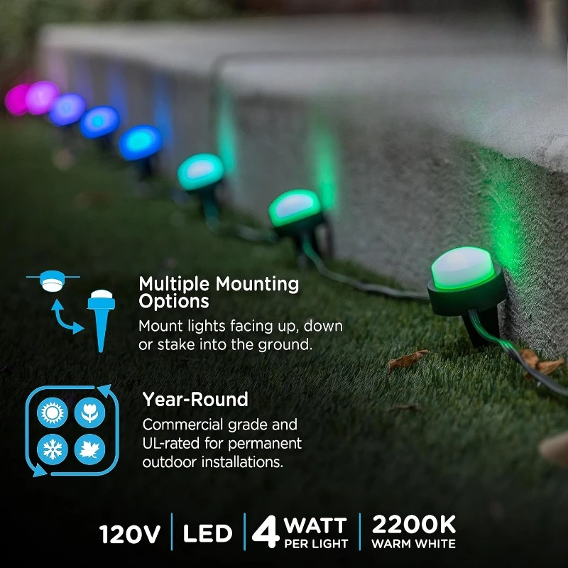 Premium LED Garden Lights,36 Small Landscape Lights,70ft Cord with 22ft Lead Wire,Color Changing,Outdoor Landscape Lighting