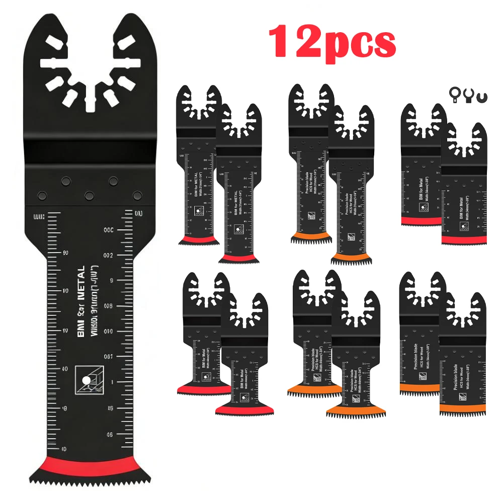 

12 шт. набор осциллирующих пильных полотен с японскими зубьями, биметаллические дуговые кромки, осциллирующие лезвия для чистки рез из твердого дерева и пластика