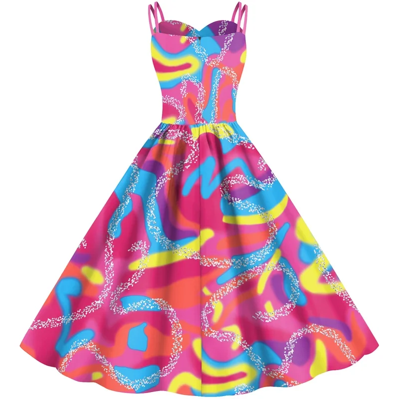 فستان وردي HN8 ملابس للفتيات والنساء فساتين مارجوت روبي التأثيرية فستان الأميرة لحفلات الهالوين 2028...Gf