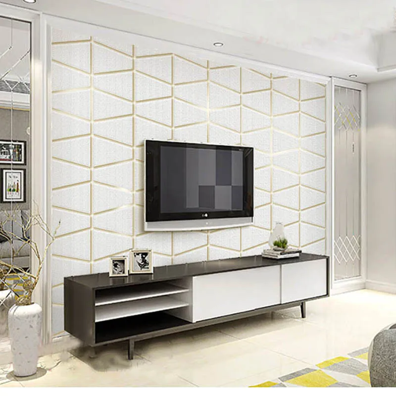 

Серый геометрический узор для гостиной, ТВ-фона, стены из искусственной замши, 3D стерео обои, популярный фон для дивана, обои