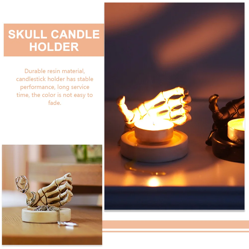 

Halloween Holder Resin Hand Shaped Scary Tealight Stand for Home Party Decoration Gothic Skull Candlestick