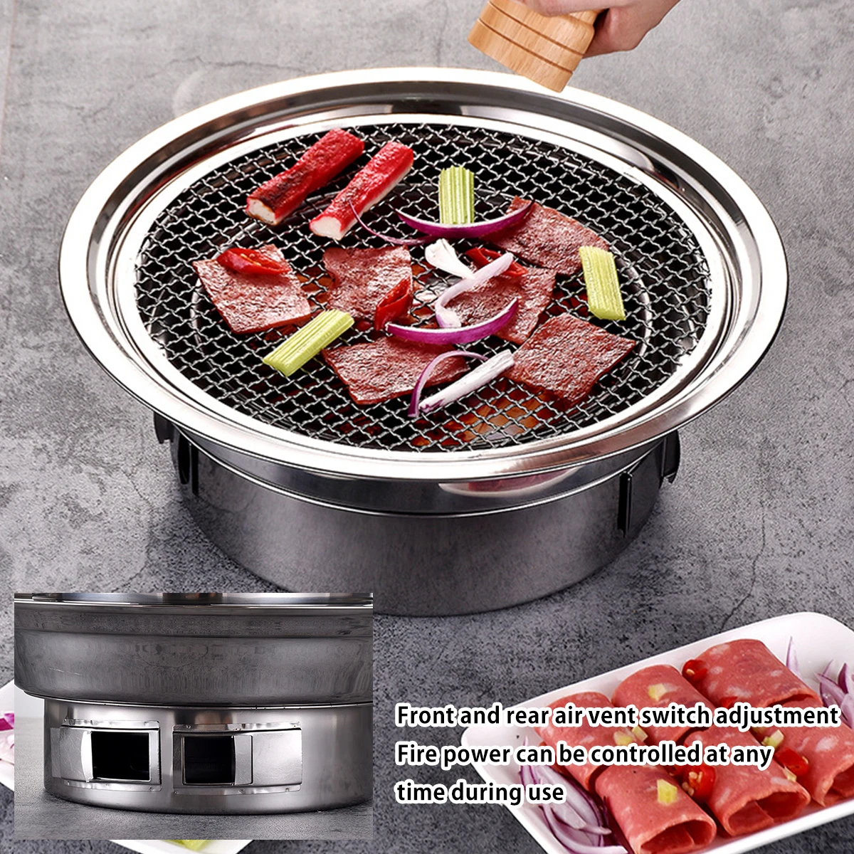 Kitchen Household BBQ Charcoal Grill Non-stick Multi-function Korean BBQ Grill Stainless Steel Charcoal Grill Stove For Camping