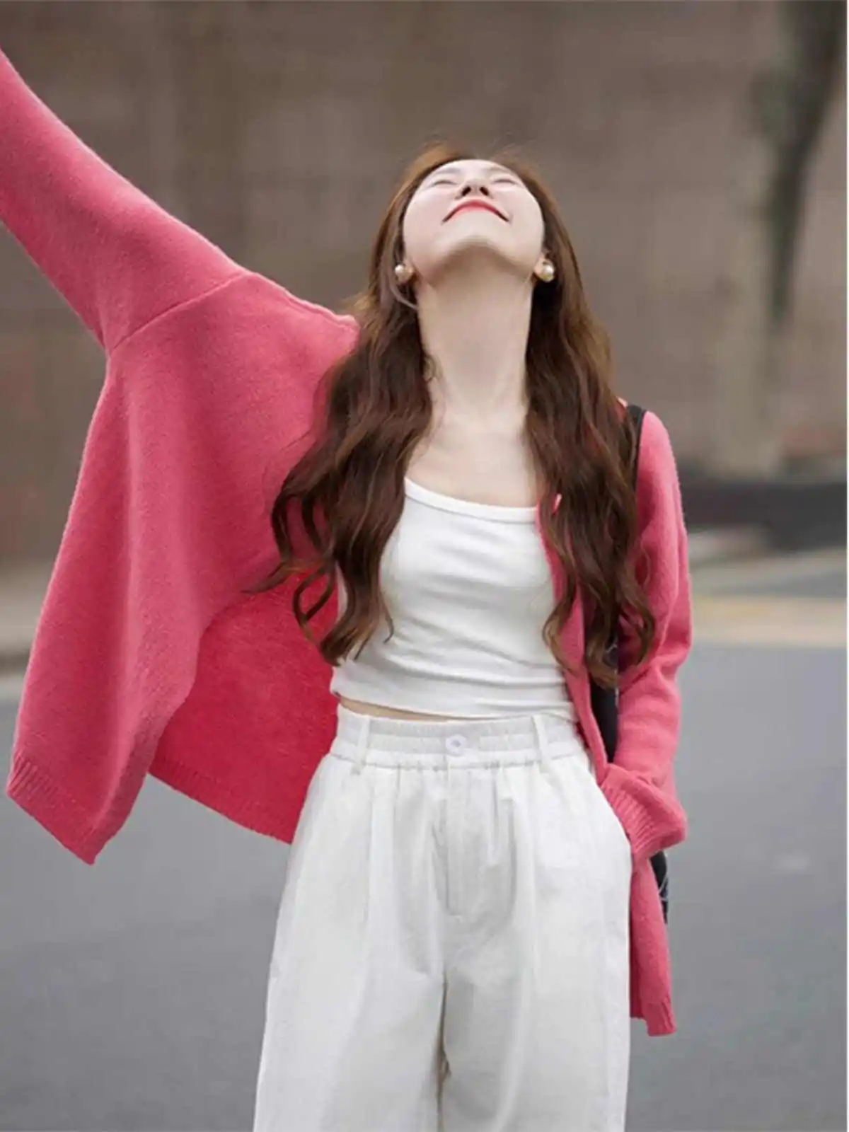 Cardigan 100% laine mérinos pour femme, ample, décontracté, mode, pull en cachemire tricoté rose, automne hiver