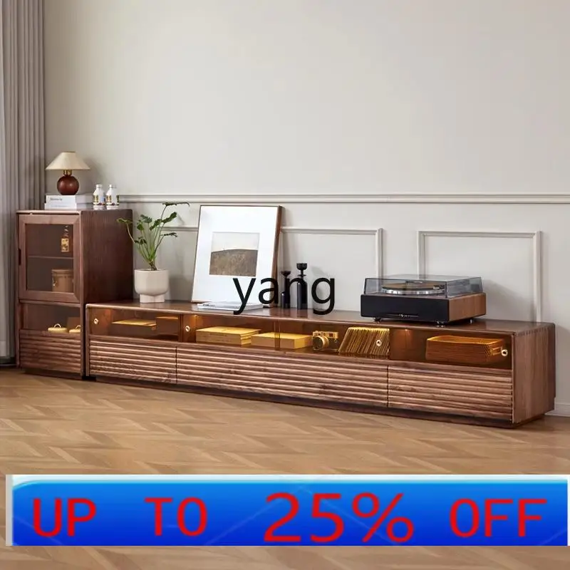 

LH black walnut TV cabinet living room simple floor storage locker