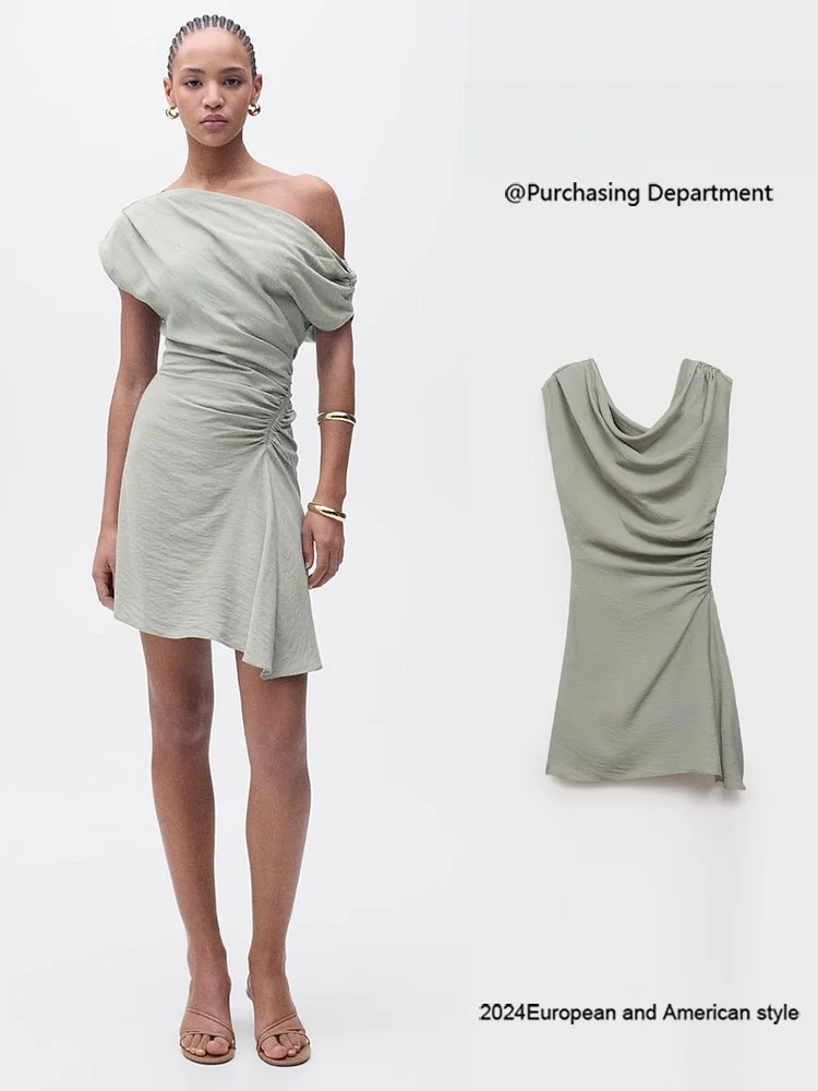 

New Summer Women's Faion Slim Fit Asymmetrical Hemline Vaion Sle Dr Waist Cinching oulder Baring Gown