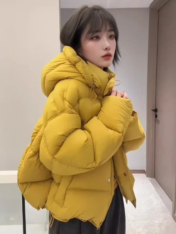 

Женское желтое утепленное пальто свободного кроя в корейском стиле с длинными рукавами, на молнии, однотонное