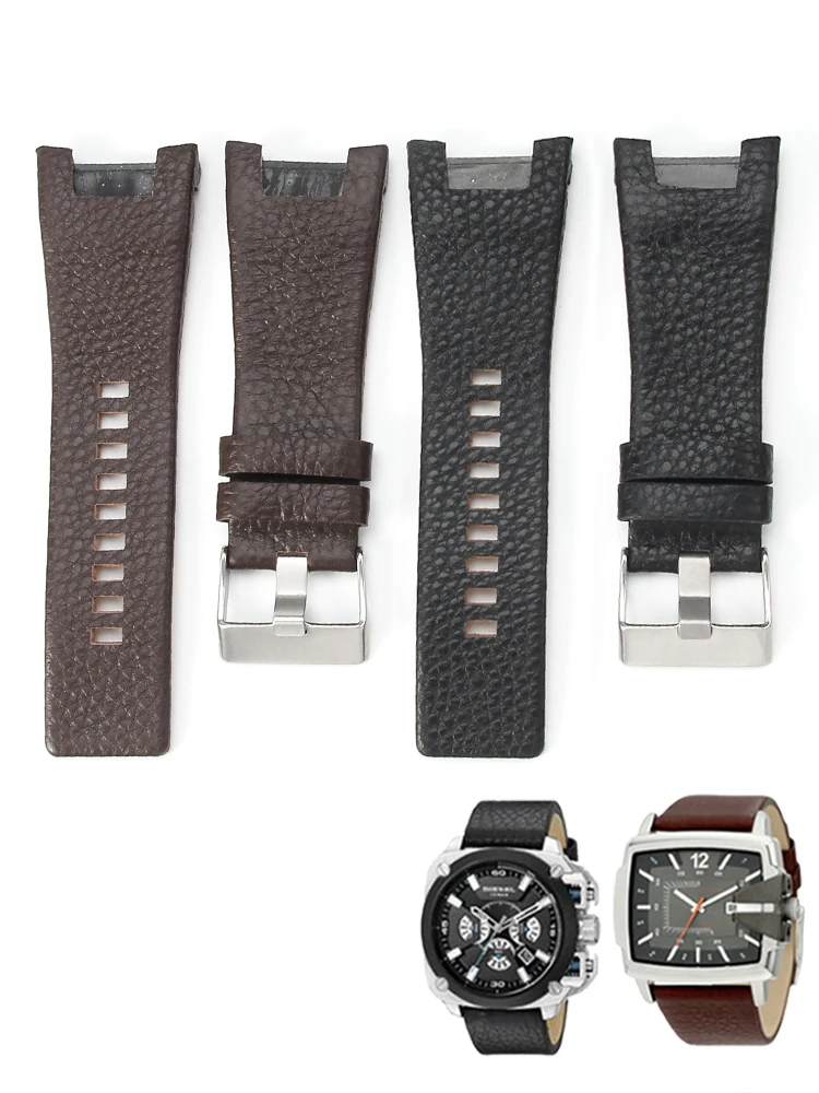 Soft Watchbands for Diesel Dz1273/4246 Waterproof Genuine Leather Concave Interface Men\'s 32mm Replace Accessories