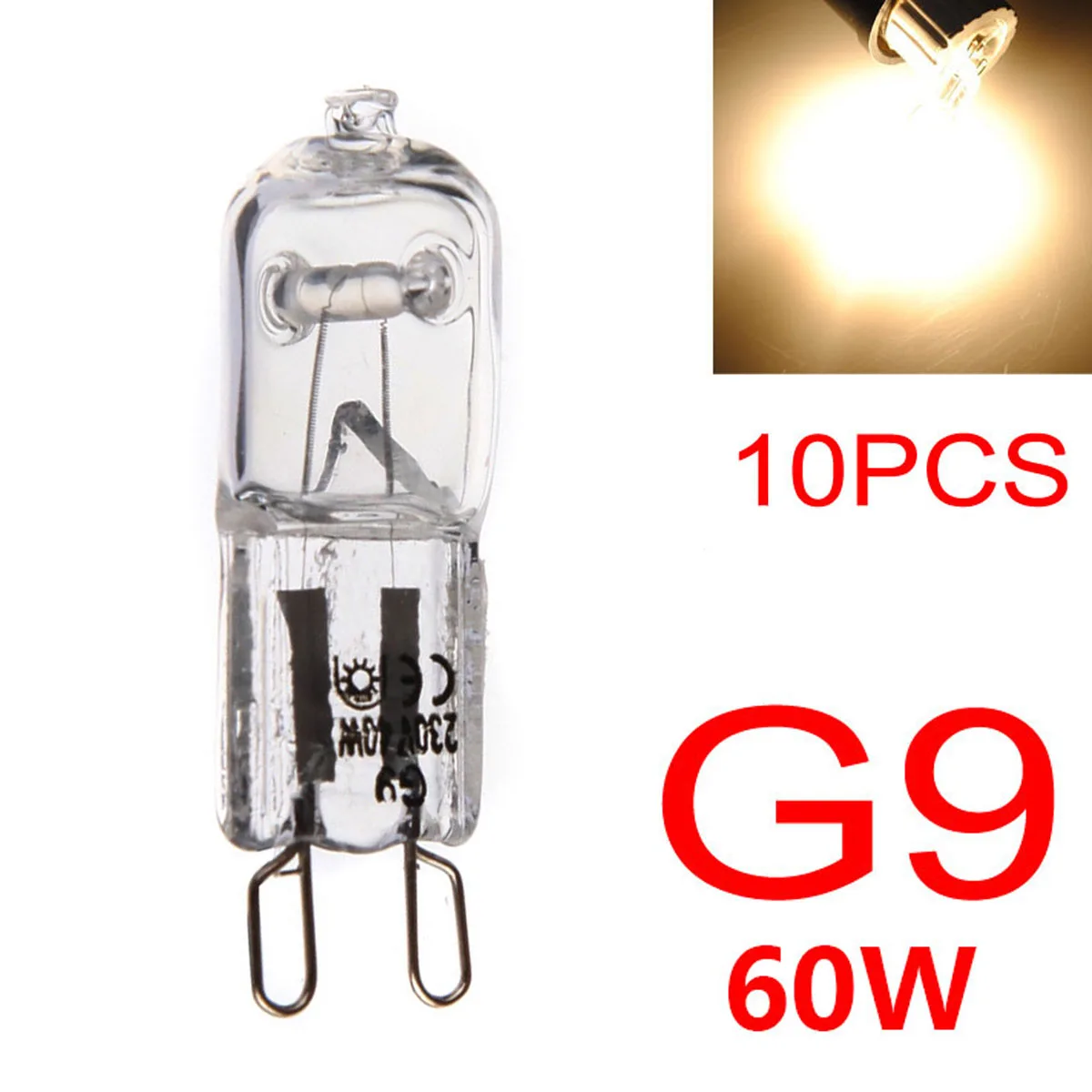 10pcs G9 Bulbs 220V 60W Halogen Light Bulbs T4 Type 2 Pin Base CRI100 Warm White Dimmable Bulbs Long Life G9 Halogen Bulb