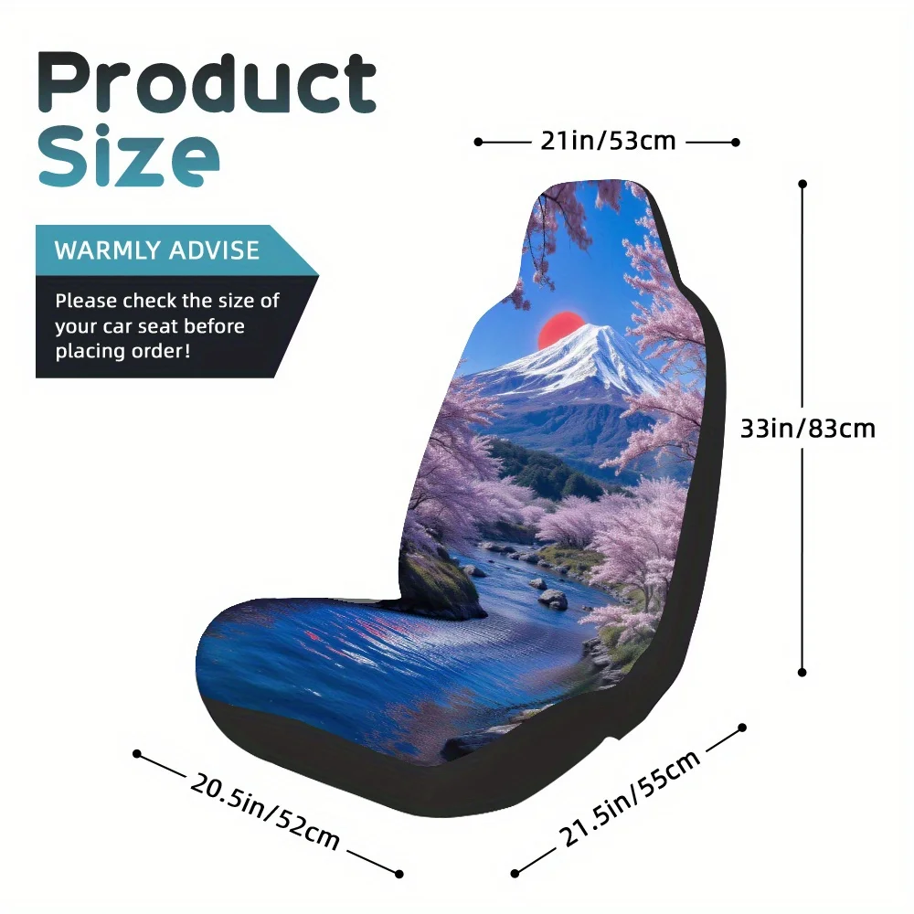 Set Of 2, Featuring Cherry Blossom And Mountain Designs, These Car Seat Covers Are Made With Soft Padding And Durable, Washable