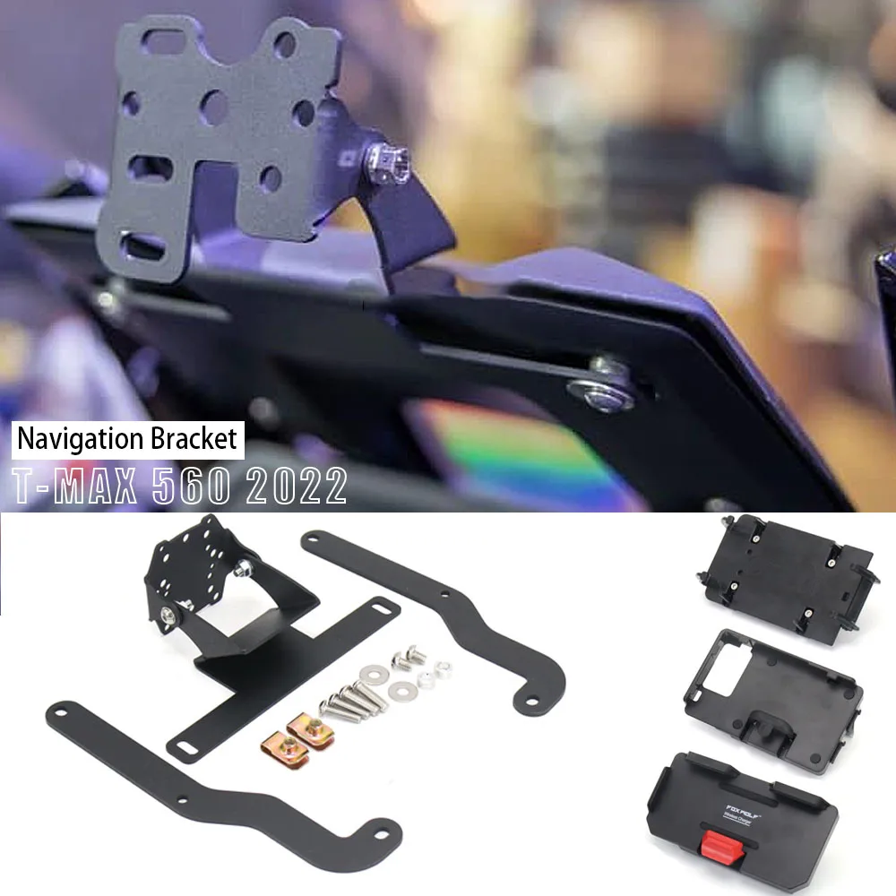 

NEW GPS Phone Holder USB/Wireless Charger Navigation Bracket Mount Stand For YAMAHA T-MAX560 T-MAX TMAX 560 TMAX560 2022 2023