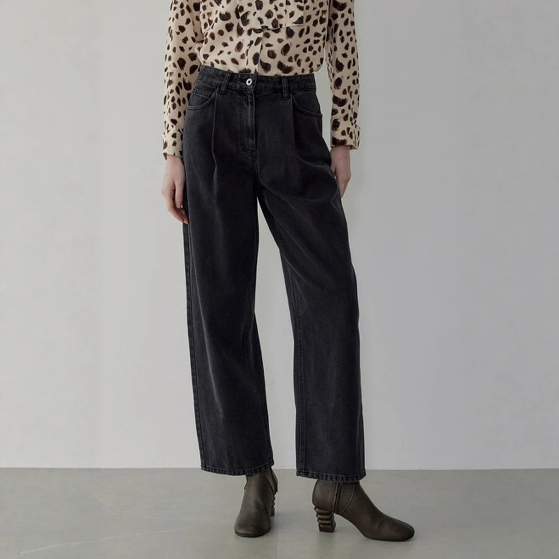 

Джинсы с высокой талией и широкими штанинами, повседневные универсальные свободные джинсы, стройнящие джинсовые брюки, новая осенняя коллекция, удобные из смесового хлопка