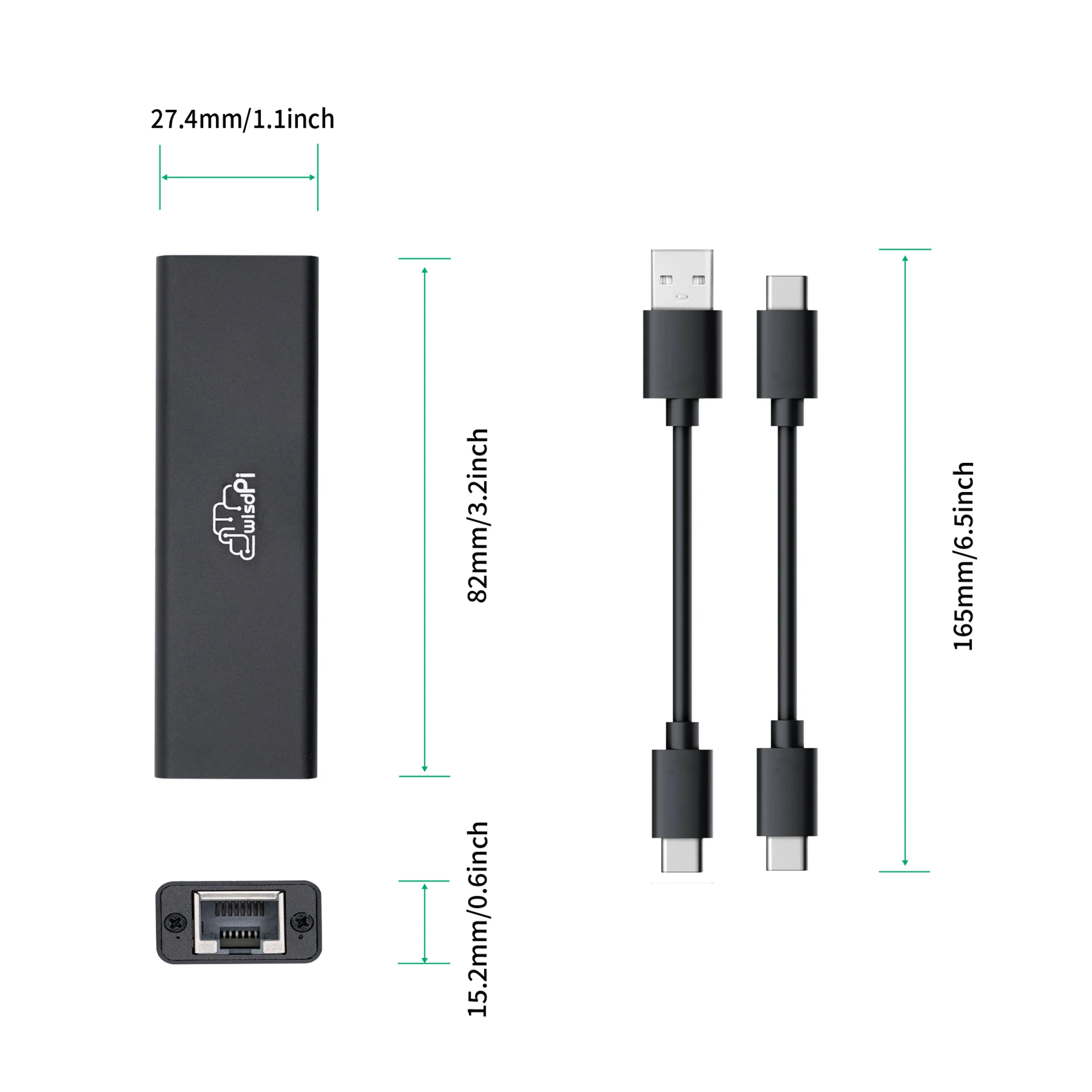 WisdPi USB 3.2 to 5GbE adapter (WP-UT5) Wired LAN Network Connection 5G, 2.5G, 1G, 100Mbps, 5000Mbps USB-C to RJ45 Network Conve